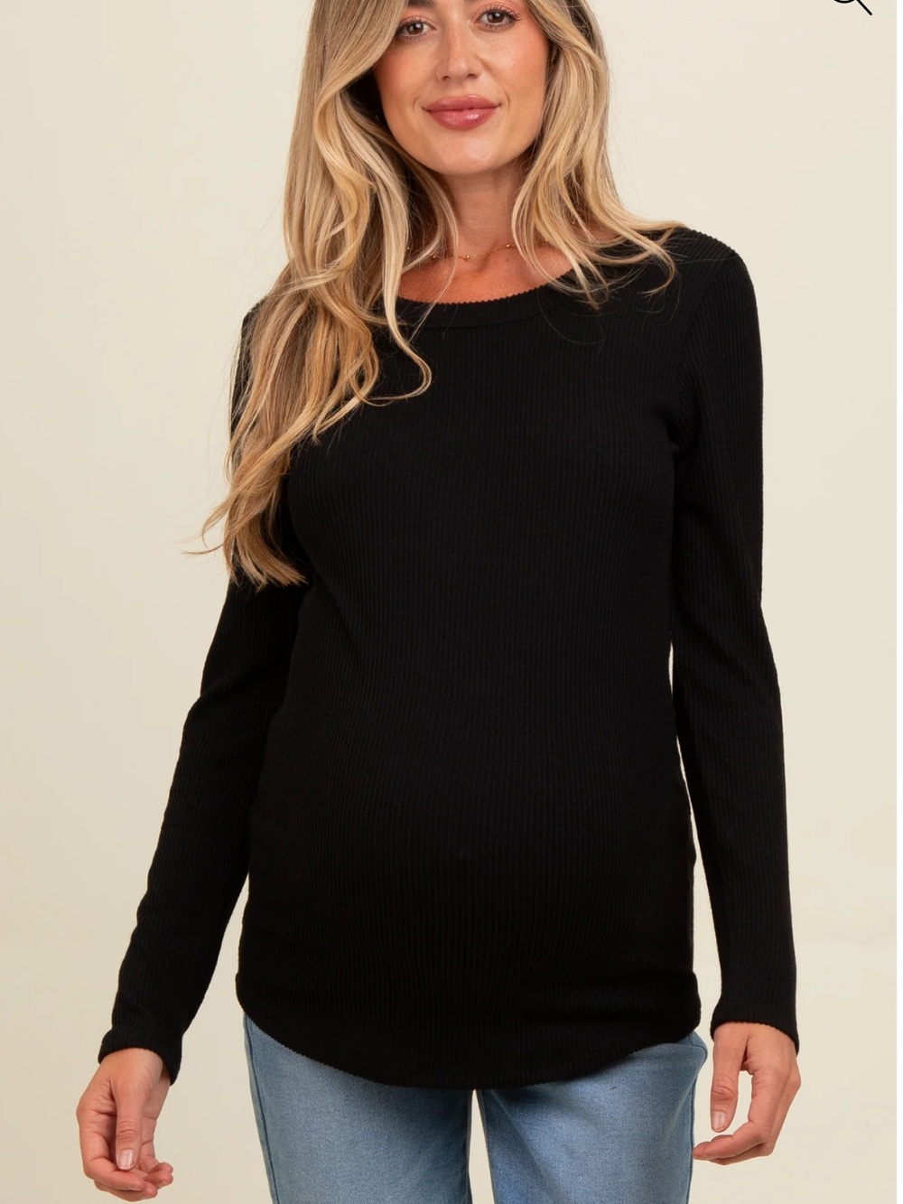 NWT Pink blush ribbed scoop neck long sleeve maternity top in size L, black